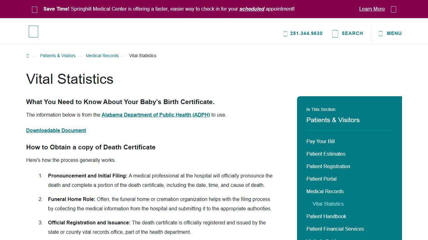 Vital Statistics Springhill Medical Center